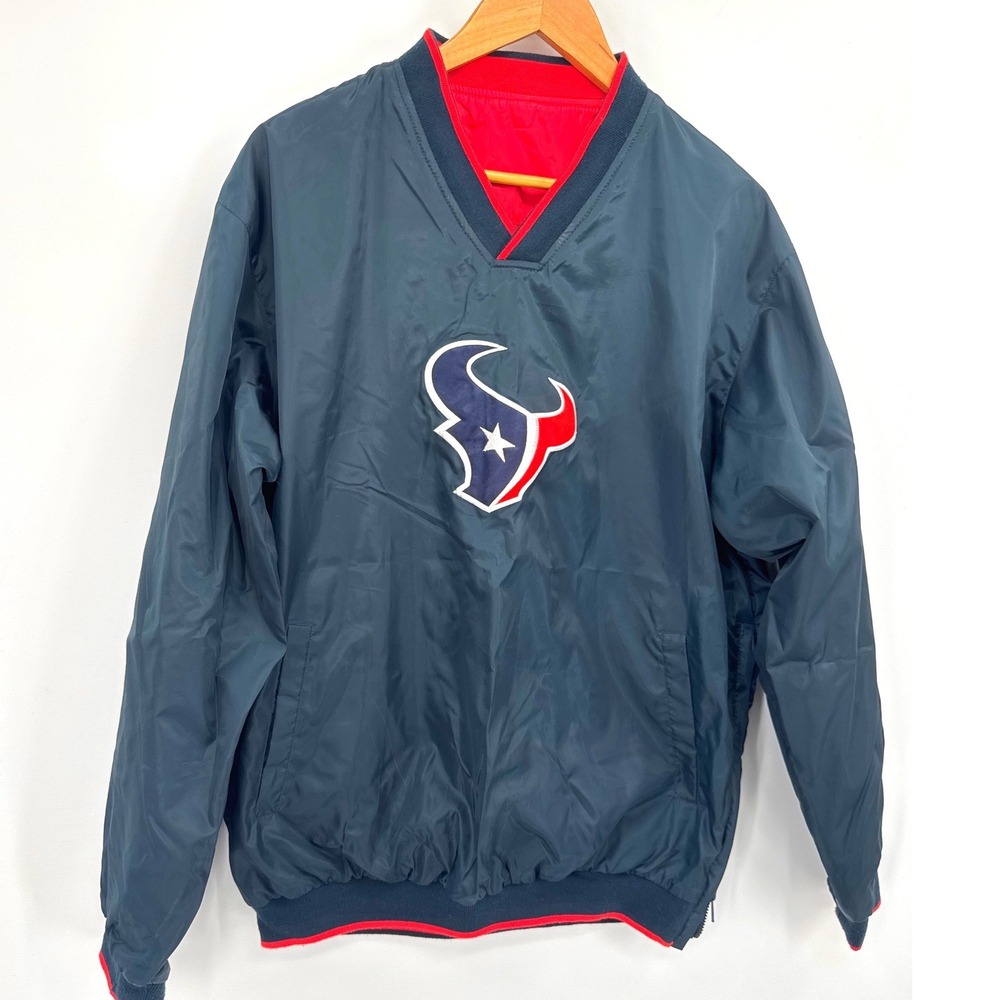 NFL Houston Texans Pullover Jacket Windbreaker Men's Medium Navy Blue Reversible - Picture 6 of 11